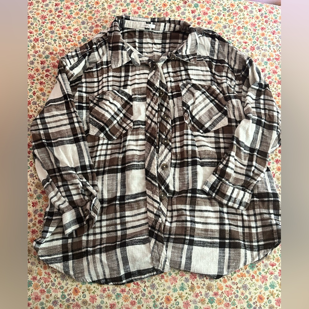 Maurices Black and White Plaid Button Down Shirt